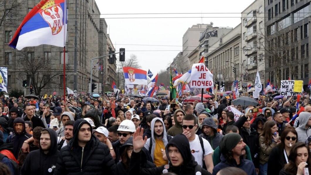 Protesters at the student-led rally in Belgrade, 15 March 2025. Photo: EPA-EFE/ANDREJ CUKIC.
