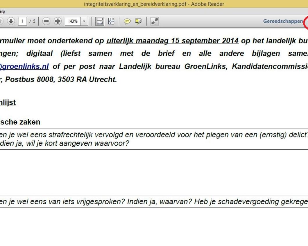 stap 1: klik op &quot;ondertekenen&quot;